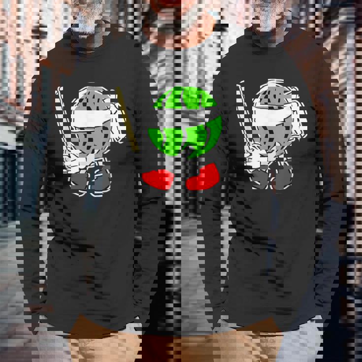 スイカ割り・夏 西瓜わり（すいかくん）【サマータイム】リゾート・夏 大好き／面白 イラスト 長袖Tシャツ 高齢者への贈り物