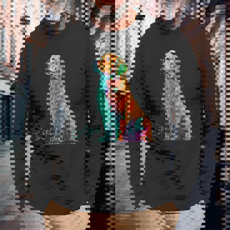 スウォッシュを持つゴールデンレトリバー、ゴールデンレトリバードッグ 長袖Tシャツ 高齢者への贈り物