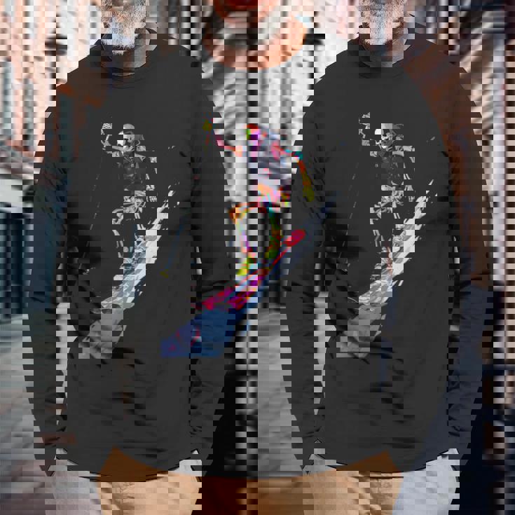 スキー スケルトン スキーヤー ダウンヒル 雪 冬 スキー 長袖Tシャツ 高齢者への贈り物