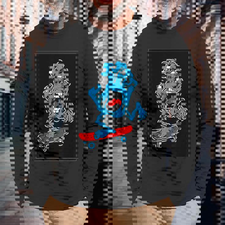 スクリーミング スケートボードハンド 長袖Tシャツ 高齢者への贈り物