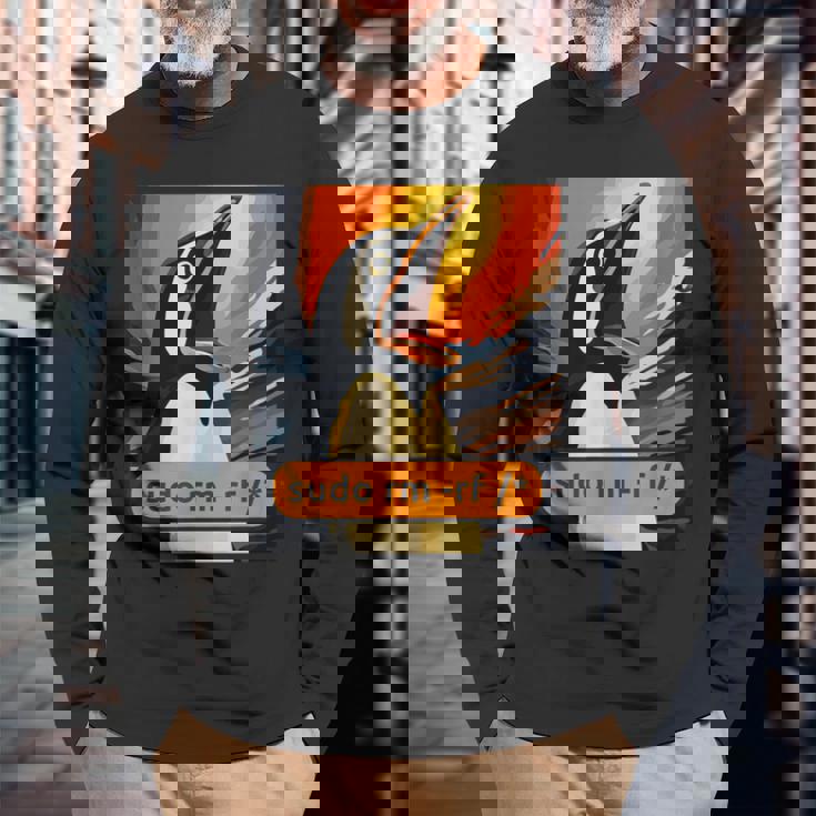 スクリーミング・タックス Linuxudo Rm-Rf 長袖Tシャツ 高齢者への贈り物