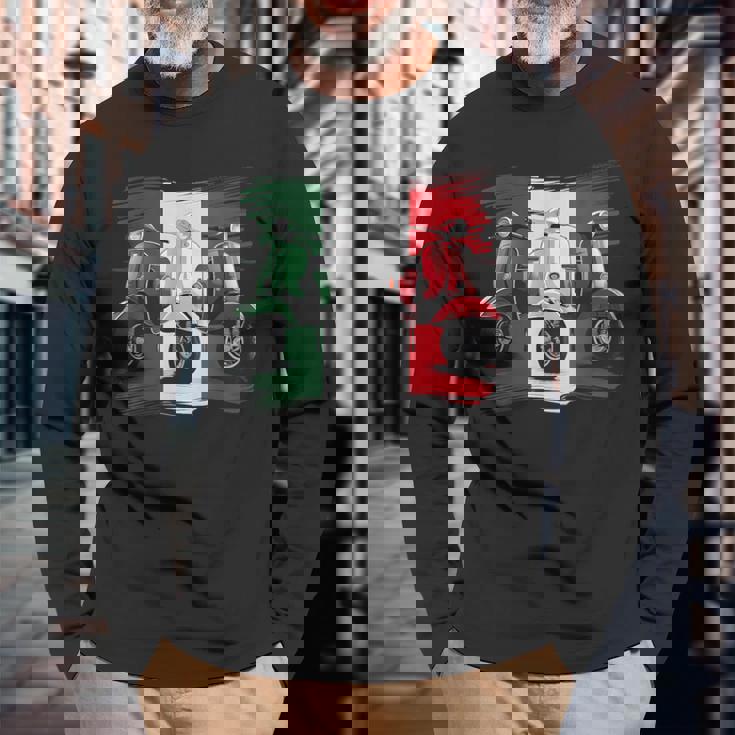 スクーター バイク バイク スクート イタリア国旗 原付スクーター 長袖Tシャツ 高齢者への贈り物