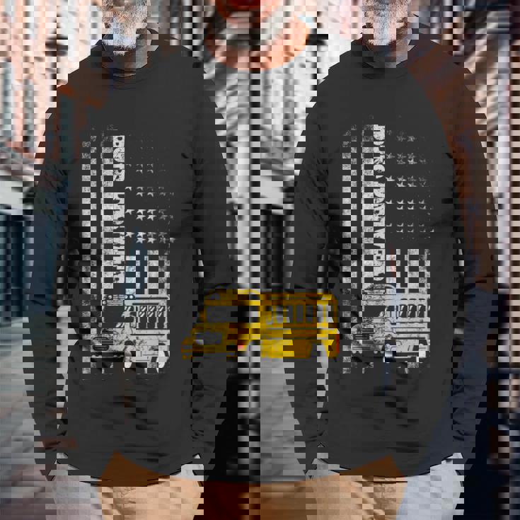 スクールバスドライバー アメリカ国旗 スクールバスドライバー用 長袖Tシャツ 高齢者への贈り物