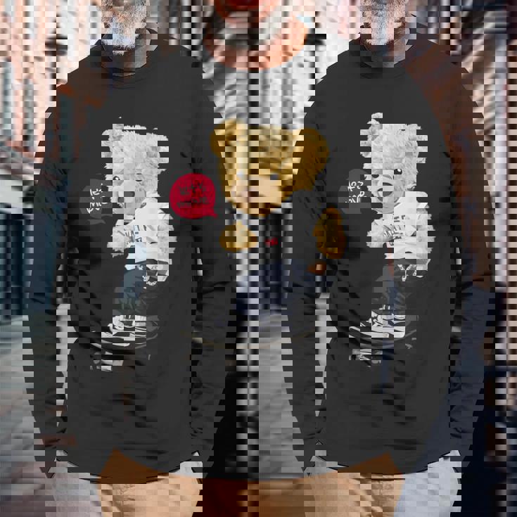 スケートボーダー クマ 長袖Tシャツ 高齢者への贈り物