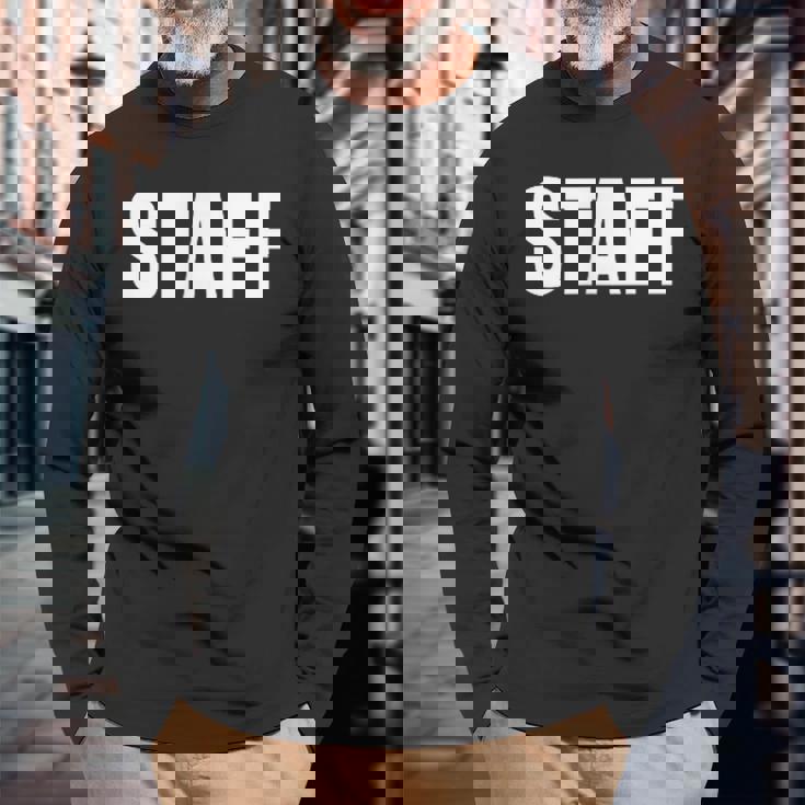 スタッフ社員 イベントスタッフ表裏プリント 白 長袖Tシャツ 高齢者への贈り物