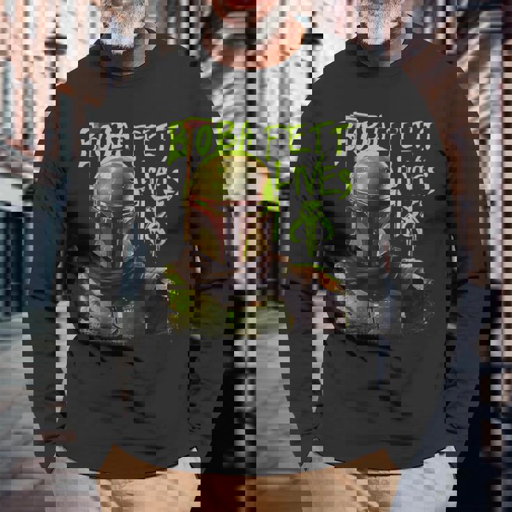 スター・ウォーズ ボバ・フェットの本 ネオン・ボバ・フェット・ライヴズ ポスター 長袖Tシャツ 高齢者への贈り物