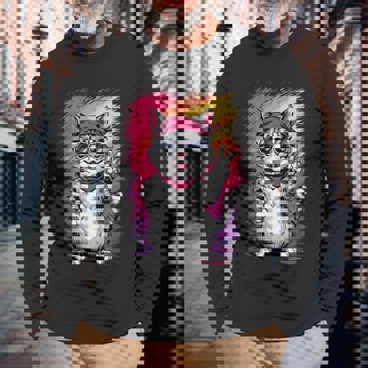 ストリートスタイル 猫 グラフィティ アート ストリートアート 長袖Tシャツ 高齢者への贈り物