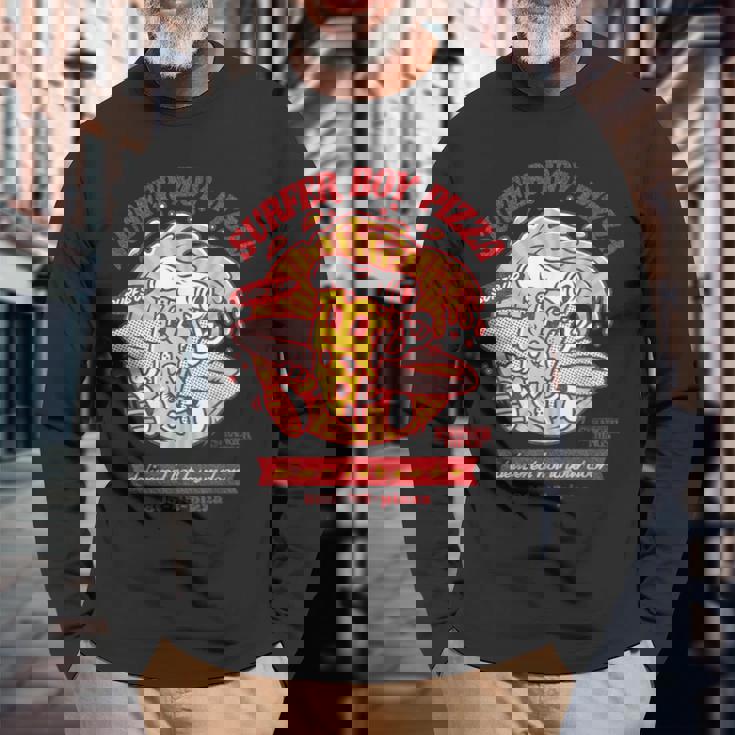 ストレンジャー・シングス サーファーボーイ ピザ広告 ホットデリバリー ヴィンテージ 長袖Tシャツ 高齢者への贈り物