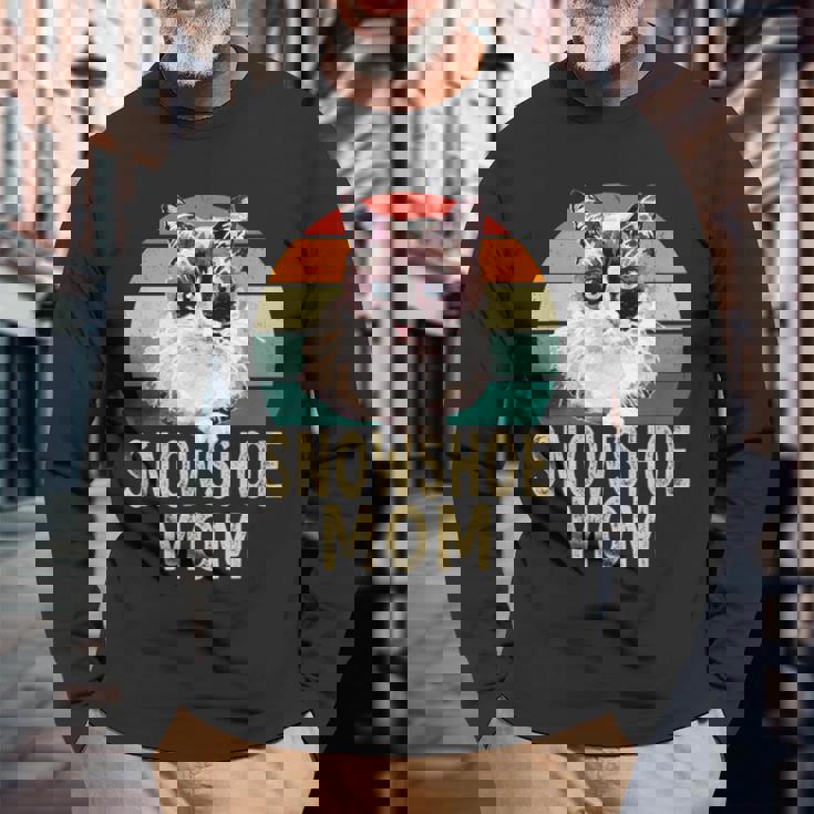 スノーシュー 猫 ママ レトロ ヴィンテージ 面白い I Love My Cat 長袖Tシャツ 高齢者への贈り物