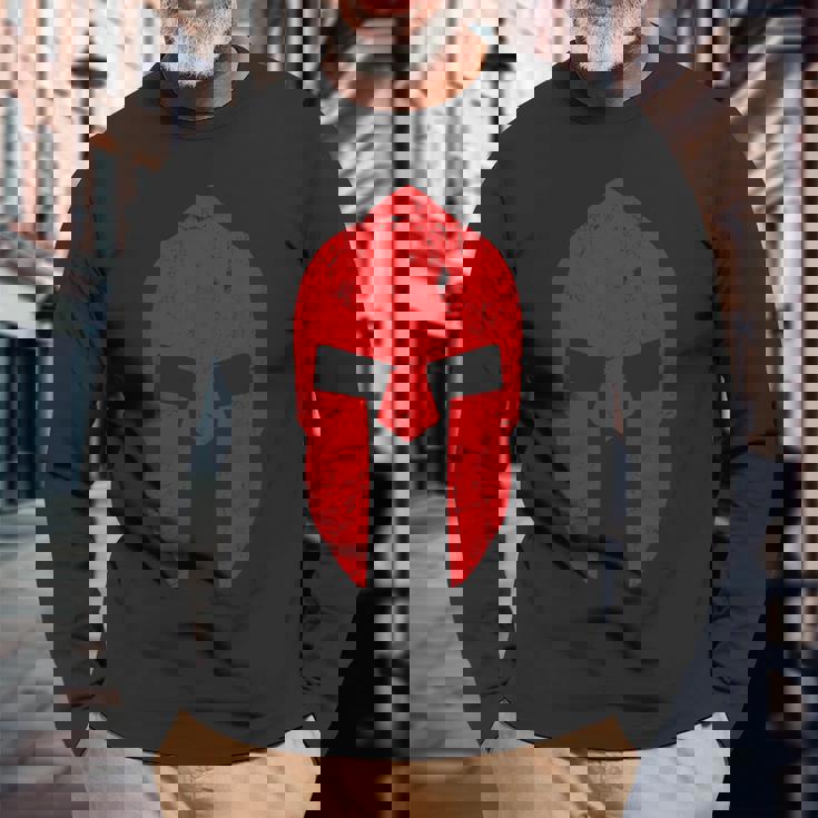 スパルタ戦士ヘルメットジムモチベーションスパルタ古代ギリシャ 長袖Tシャツ 高齢者への贈り物