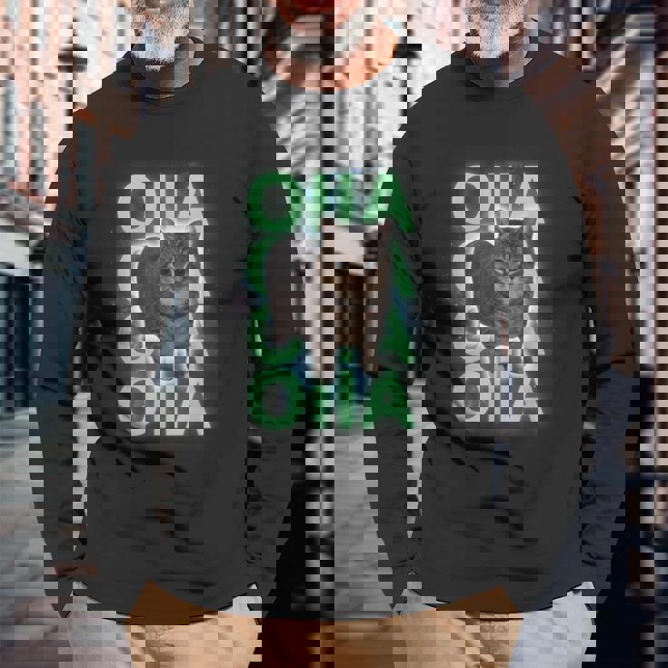 スピニングキャットミーム Oiiaoiia Uiia 猫 ブレインロットミーム 長袖Tシャツ 高齢者への贈り物