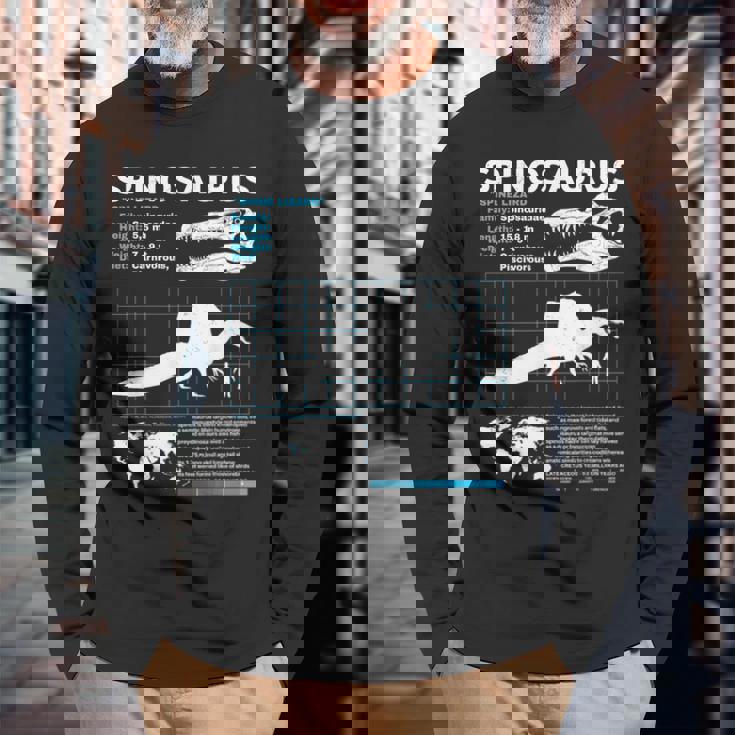 スピノサウルスのファクトシート 長袖Tシャツ 高齢者への贈り物