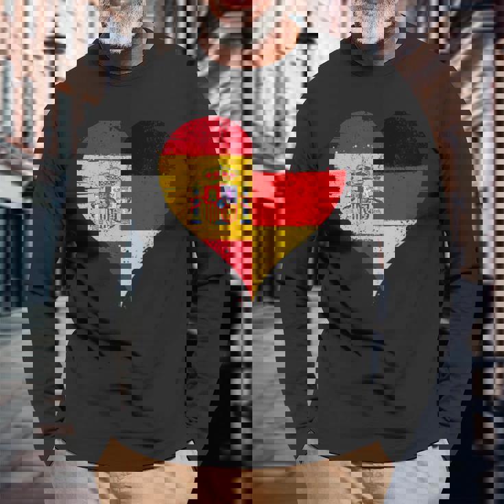 スペインとドイツのハーフaのかっこいい国旗 スペイン ドイツの国旗 Pain German Flag 長袖Tシャツ 高齢者への贈り物