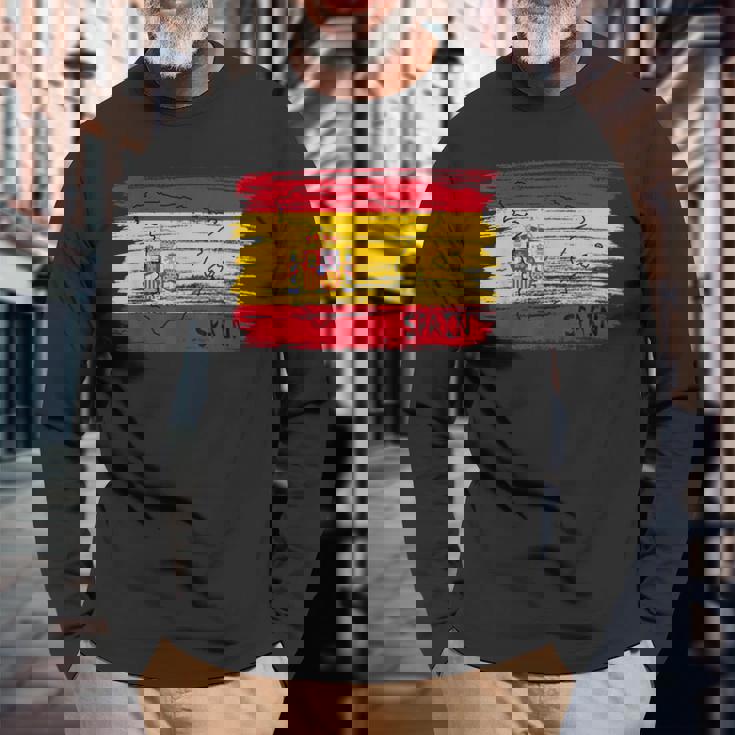 スペイン国旗の絵、スペインの地図のスケッチ。 長袖Tシャツ 高齢者への贈り物