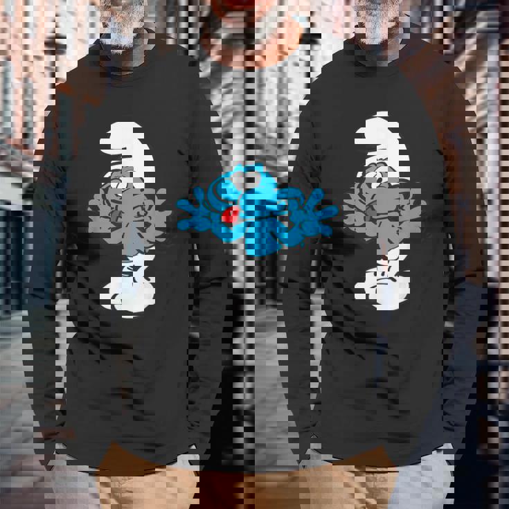 スマーフ ジョキー スマーフ 舌 ジョイフル ブルー コミック スマーフェット 長袖Tシャツ 高齢者への贈り物