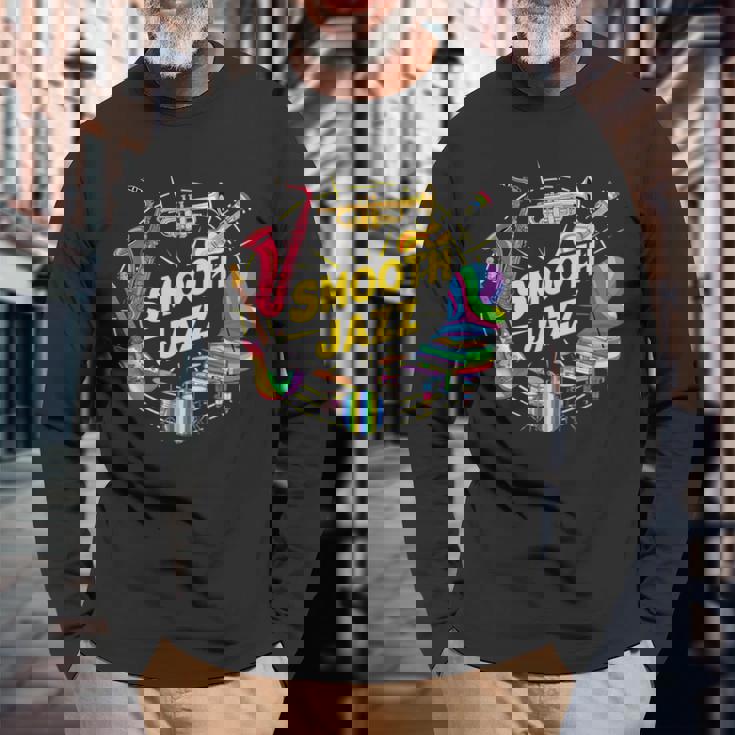 スムースジャズ カラフル 楽器 アート 長袖Tシャツ 高齢者への贈り物