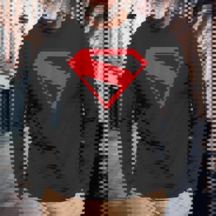 スーパーマン映画デザインのスーパーマンシルエット。 長袖Tシャツ 高齢者への贈り物