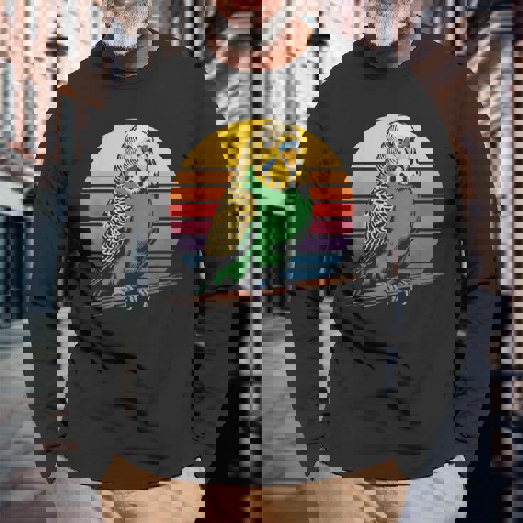 セキセイインコ レトロ セキセイインコ 長袖Tシャツ 高齢者への贈り物