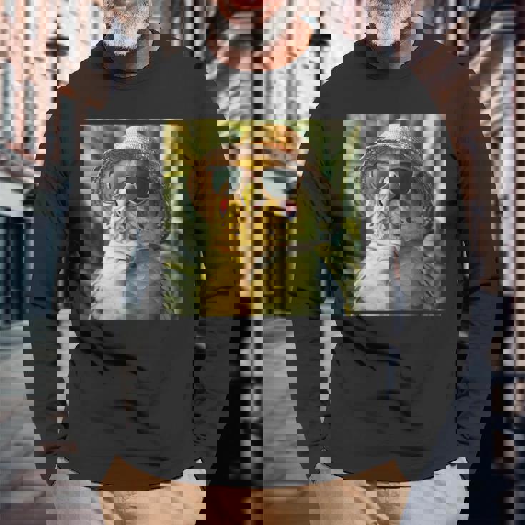 セキセイインコは休暇中、面白い動物、面白いオウム 長袖Tシャツ 高齢者への贈り物