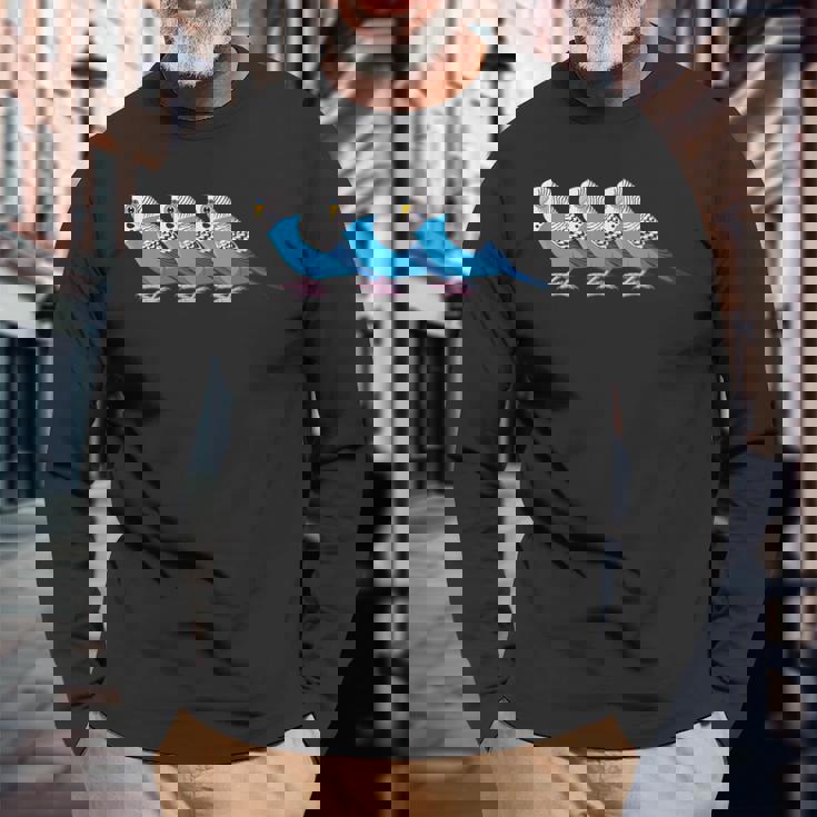 セキセイインコ鳥、セキセイインコ青い鳥 長袖Tシャツ 高齢者への贈り物