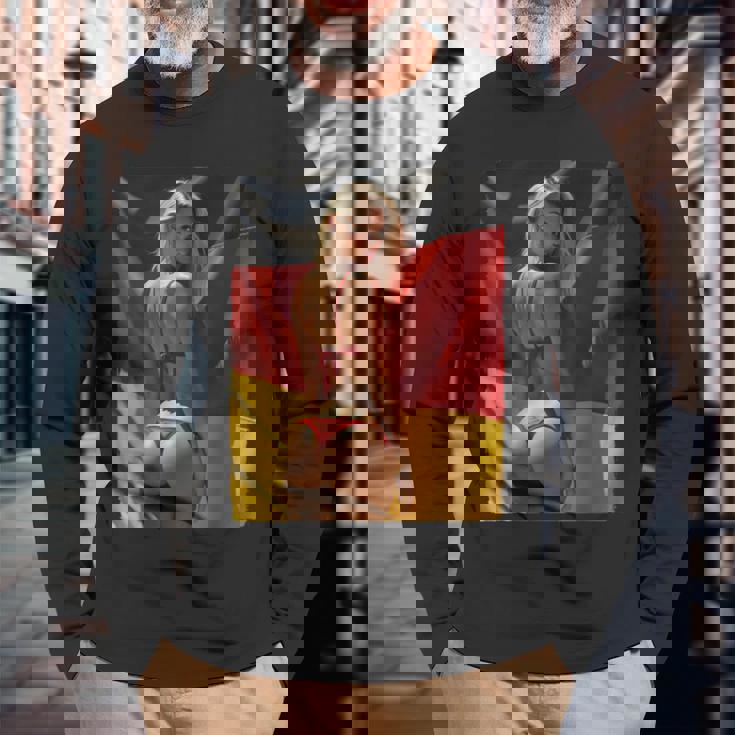 セクシーガールグラフィックtシャツ 「セクシーピンナップガール&ドイツ国旗」 長袖Tシャツ 高齢者への贈り物