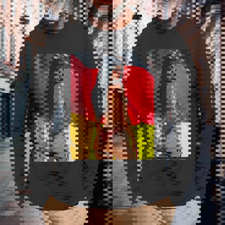 セクシーガールグラフィックtシャツ 「ビキニピンナップガール&ドイツ国旗」 長袖Tシャツ 高齢者への贈り物