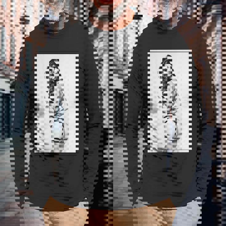 セクシーガールグラフィックtシャツ セクシーブルネットピンナップガール B&W 長袖Tシャツ 高齢者への贈り物