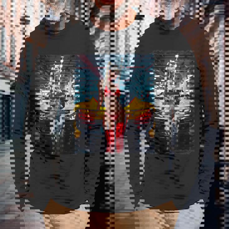 セクシーガールグラフィックtシャツ セクシーブロンドビキニモデル&車 長袖Tシャツ 高齢者への贈り物