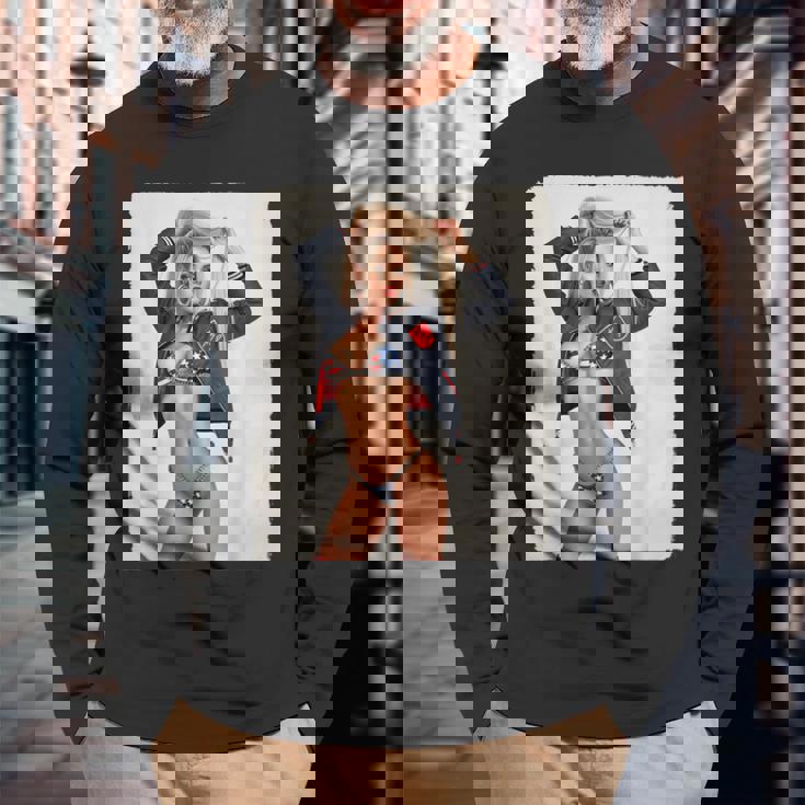 セクシーガールグラフィックtシャツ ブロンドボンシェルビキニピンナップガール 長袖Tシャツ 高齢者への贈り物