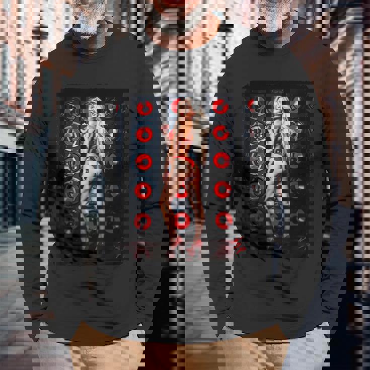 セクシーガールグラフィックtシャツ 赤いビキニを着たブロンドゴーゴーダンサー 長袖Tシャツ 高齢者への贈り物