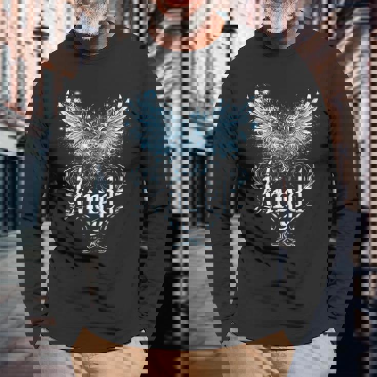 セラフィンの翼で昇天する天使のデザイン 長袖Tシャツ 高齢者への贈り物