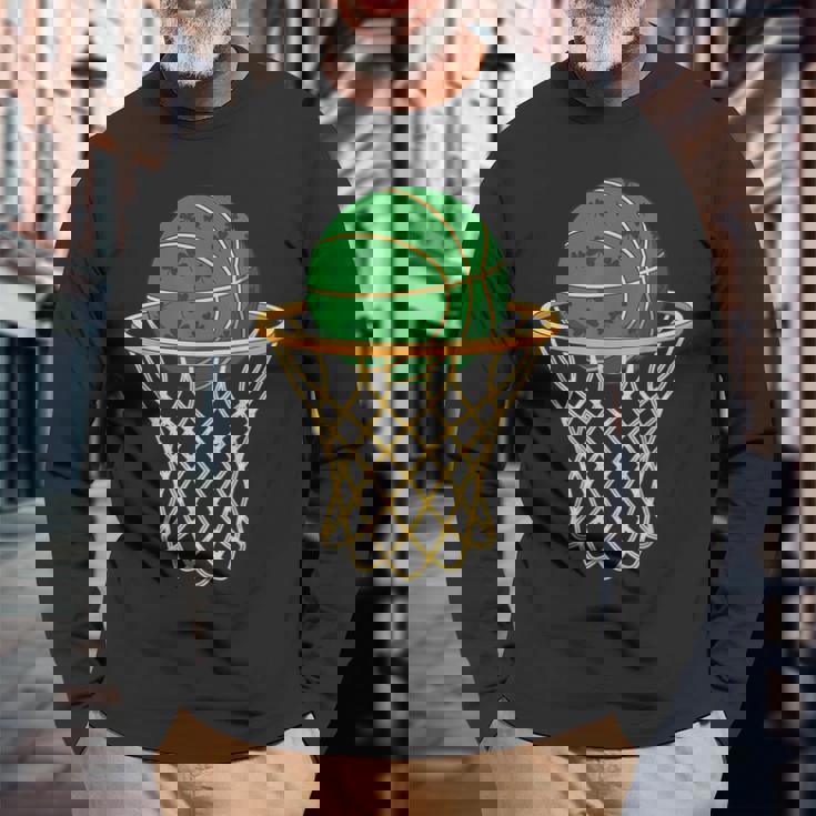 セントパトリックバスケットボールグリーンシャムロックバスケットボール 長袖Tシャツ 高齢者への贈り物