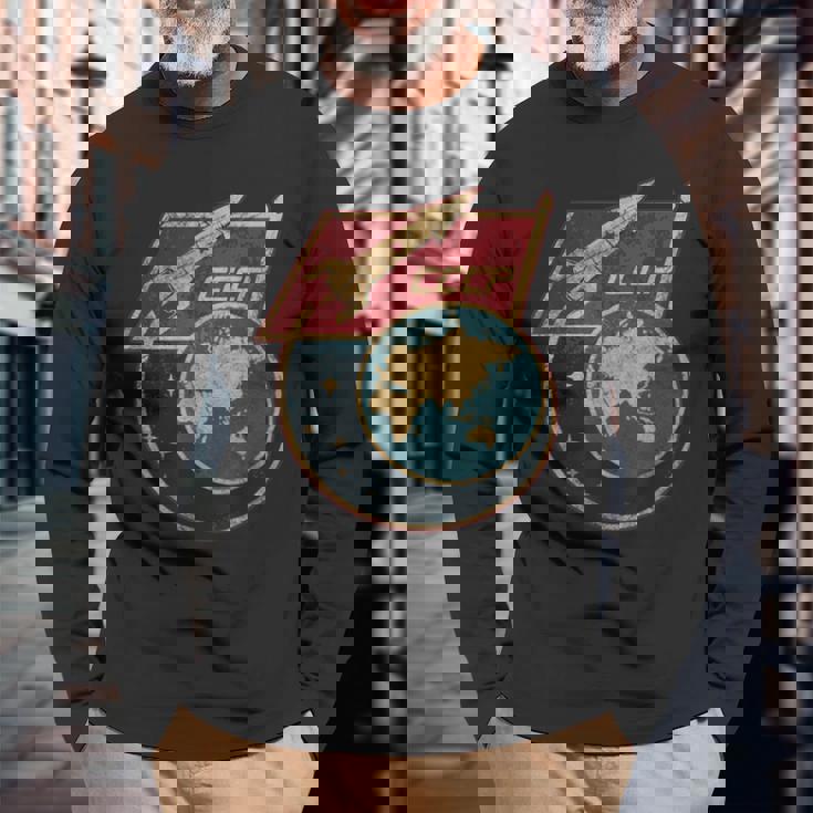 ソビエト連邦 宇宙 スプートニク ロケット Cccp ソ連 プロパガンダ 長袖Tシャツ 高齢者への贈り物