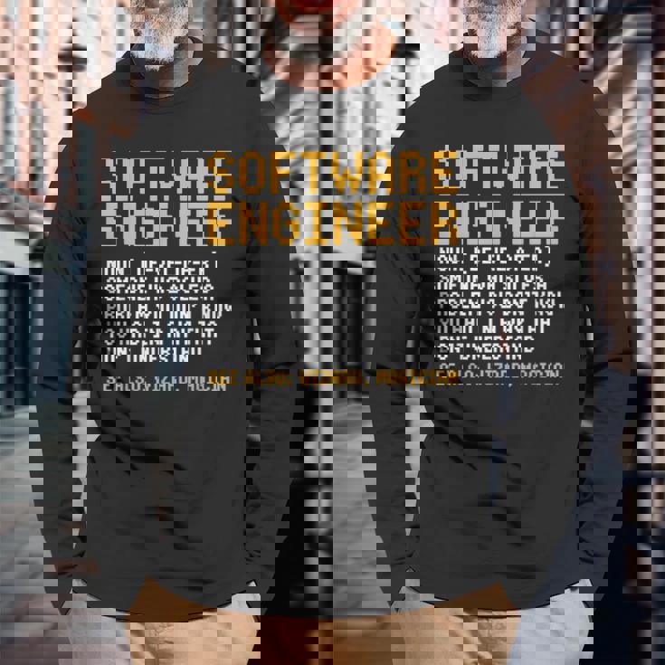 ソフトウェアエンジニア定義面白いコンピュータサイエンスジョーク 長袖Tシャツ 高齢者への贈り物