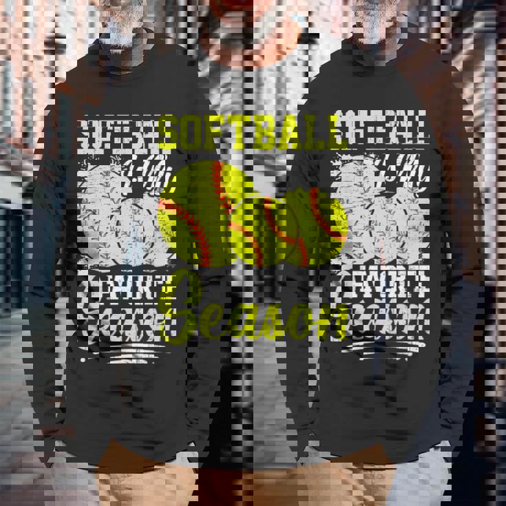 ソフトボールは私の好きな季節の楽しいデザイン。 長袖Tシャツ 高齢者への贈り物