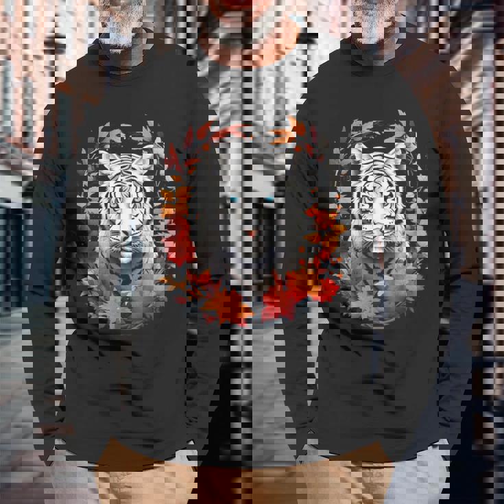 タイガー 動物 グラフィックアート トラ 長袖Tシャツ 高齢者への贈り物