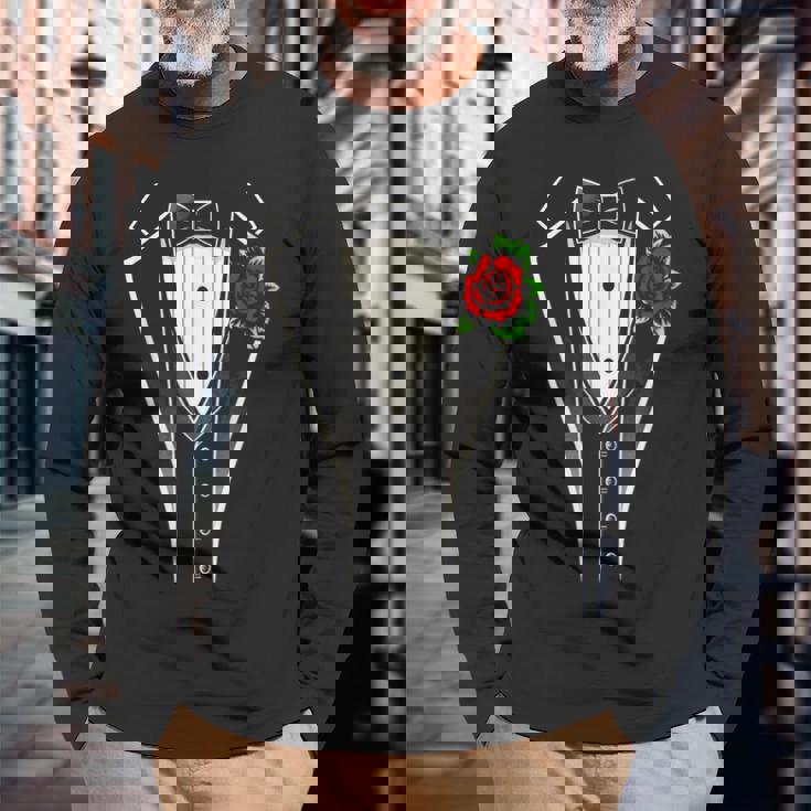 タキシード蝶ネクタイ、面白い紳士用タキシード。 長袖Tシャツ 高齢者への贈り物