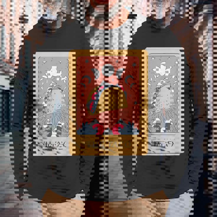 タコスタロット神秘的な星月面白い食通デザイン。 長袖Tシャツ 高齢者への贈り物