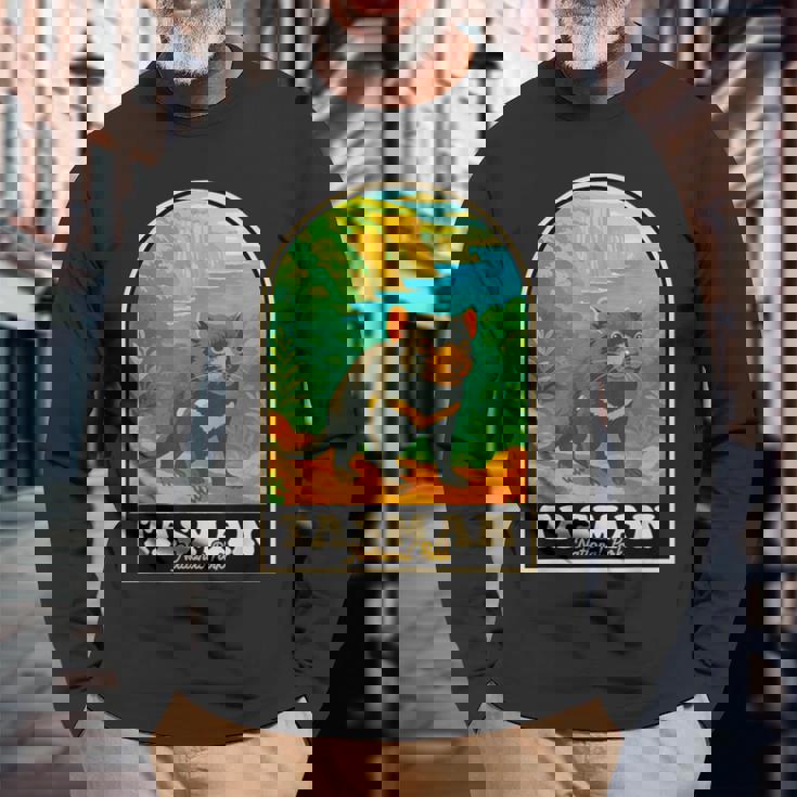 タスマン国立公園 ヴィンテージ タスマニアデビルアート 長袖Tシャツ 高齢者への贈り物