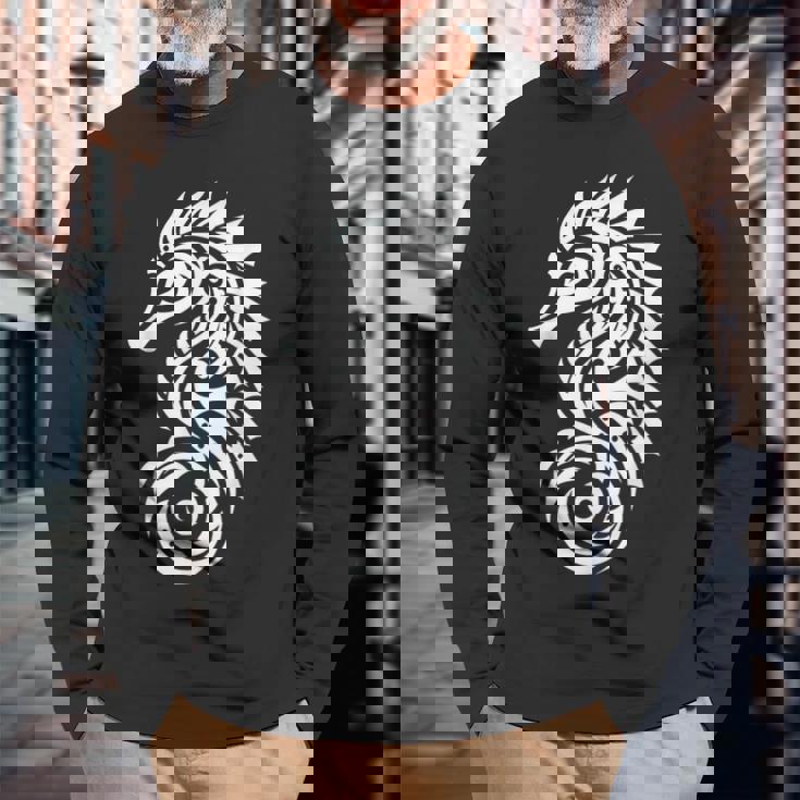 タツノオトシゴ ポリネシア トライバル マオリ柄 ライト 長袖Tシャツ 高齢者への贈り物