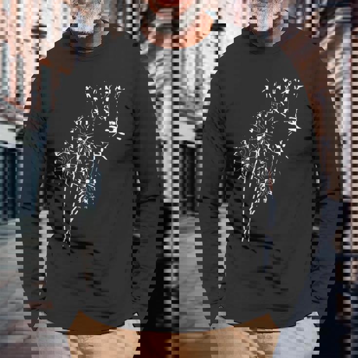 タンポポ バトントワラーの花、花のバトントワリング ツリー 長袖Tシャツ 高齢者への贈り物