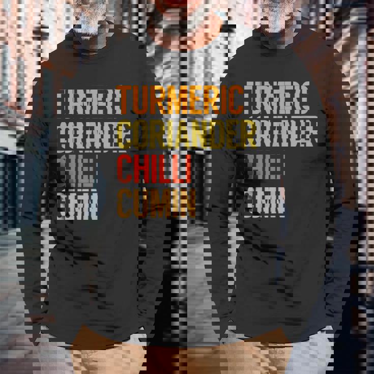 ターメリック コリアンダーチリクミン カレー 長袖Tシャツ 高齢者への贈り物