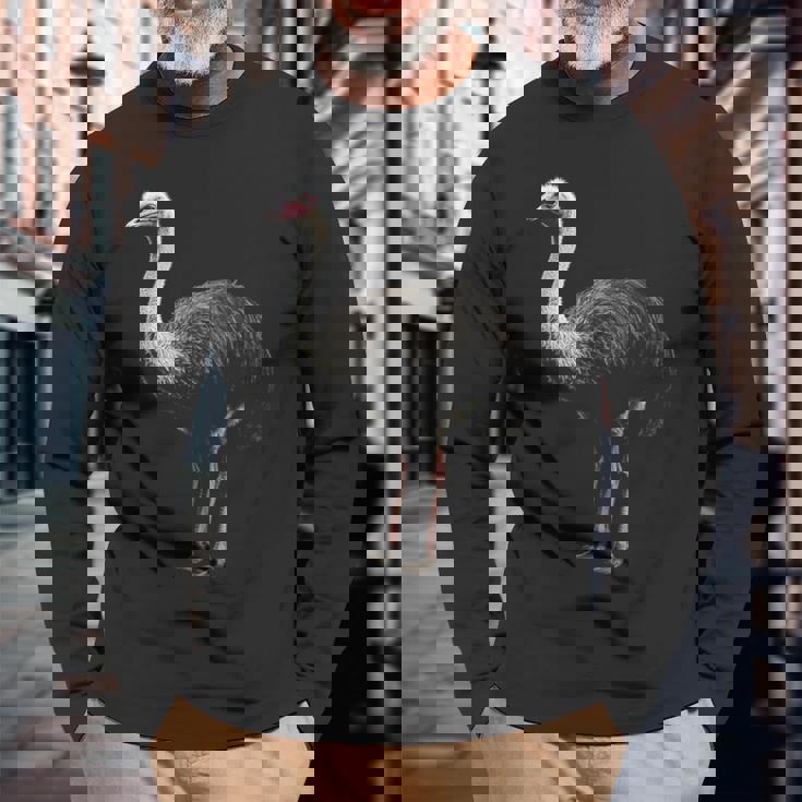 ダチョウ 動物 モチーフ イラスト ダチョウ 長袖Tシャツ 高齢者への贈り物