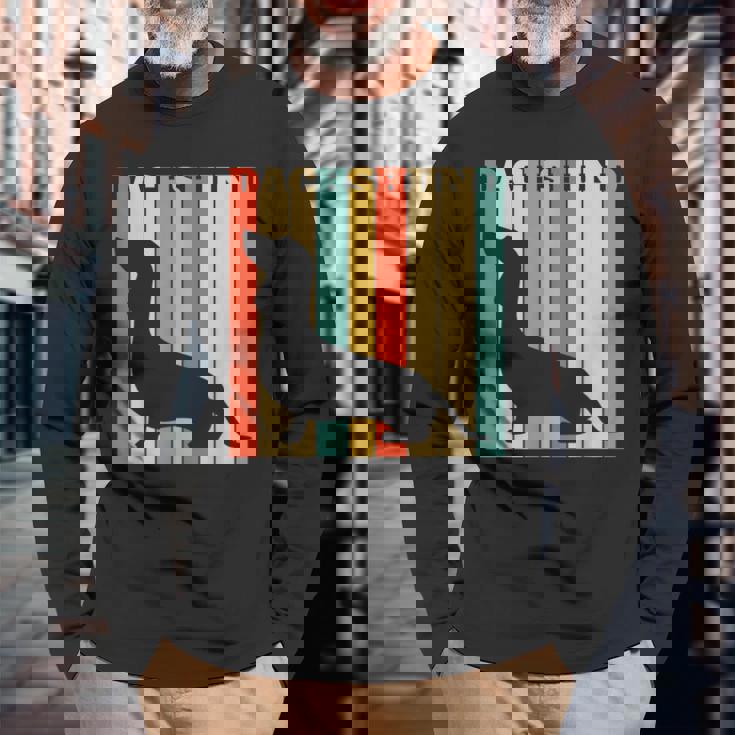 ダックスフンドのギフトレトロなスタイル 長袖Tシャツ 高齢者への贈り物