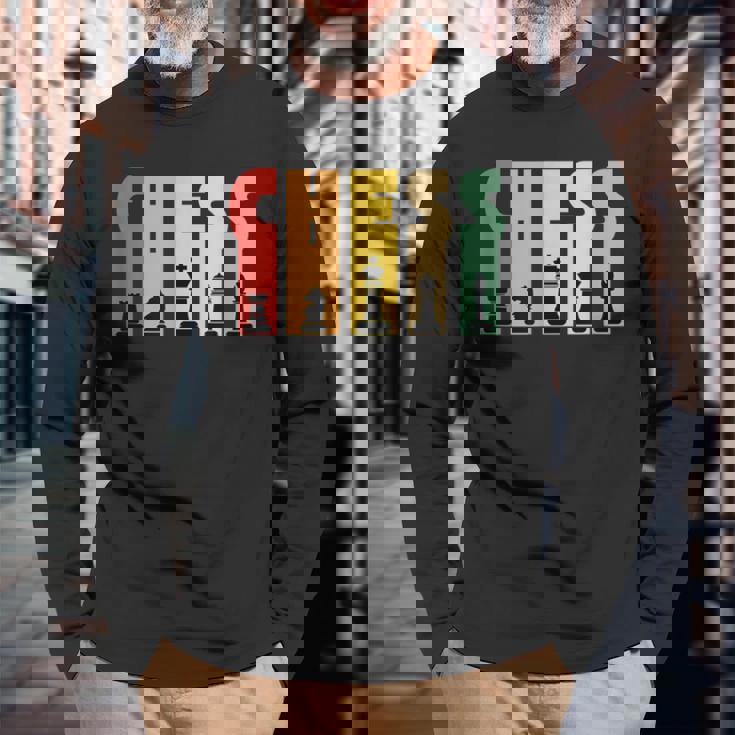 チェス レトロデザイン 戦略思考スポーツギフト 長袖Tシャツ 高齢者への贈り物