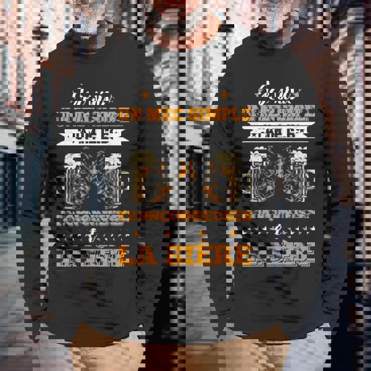 メンズ チェーンソー&ビール ランバージャック&林業チェーンソー 長袖Tシャツ 高齢者への贈り物