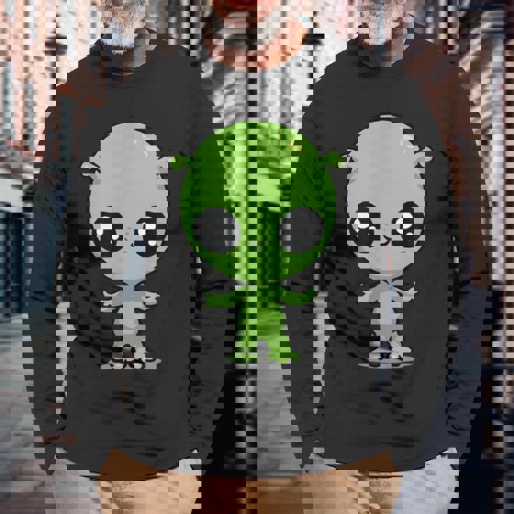 チビ カワイイ エイリアン Ufo 宇宙人 長袖Tシャツ 高齢者への贈り物