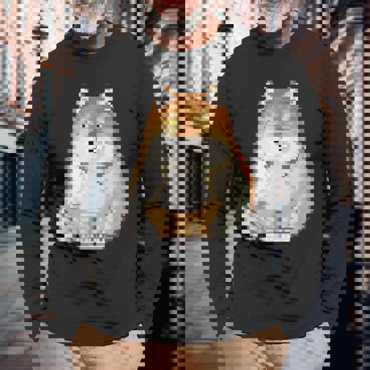 チベットスナギツネ ドット絵 ピクセルアート 虚無 ゲーム レトロゲーム ミーム 長袖Tシャツ 高齢者への贈り物