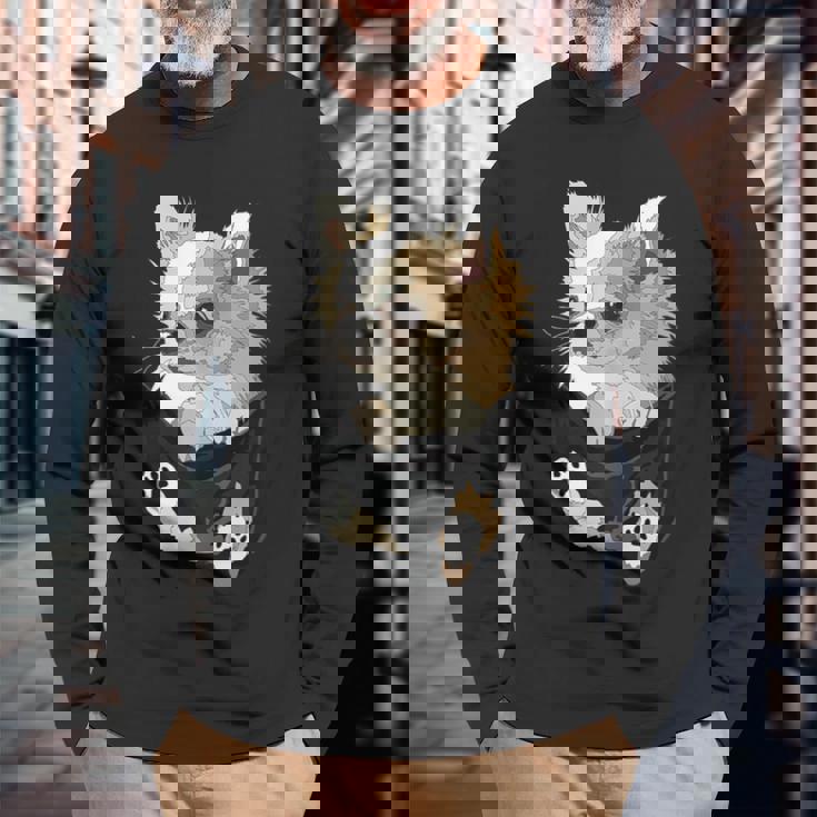 チワワ インポケット チワワ 長髪 チワワ 犬好き 長袖Tシャツ 高齢者への贈り物