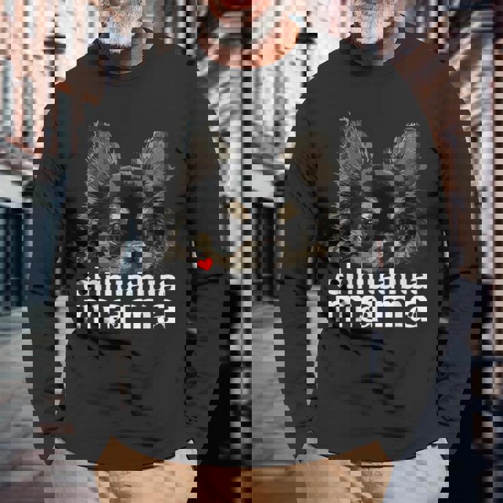 チワワ ママ チワワ 長髪 ママ ママ チワワ 犬 長袖Tシャツ 高齢者への贈り物